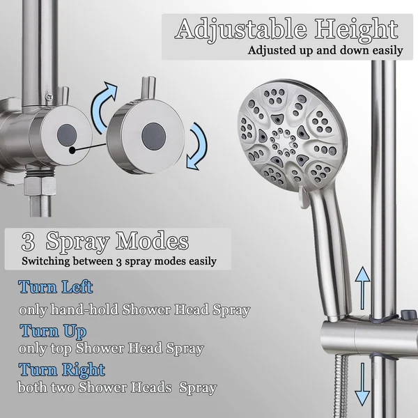 Brushed Nickel 10-Inch Rain Shower Heads with Adjustable Slide Bar