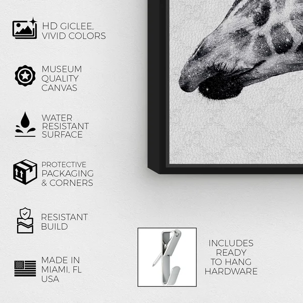 Oliver Gal Fashion and Glam &Glam Noir Giraffe& Zoo and Wild Animals in Silver - 20 x 20 PSGLD, Lord & Taylor