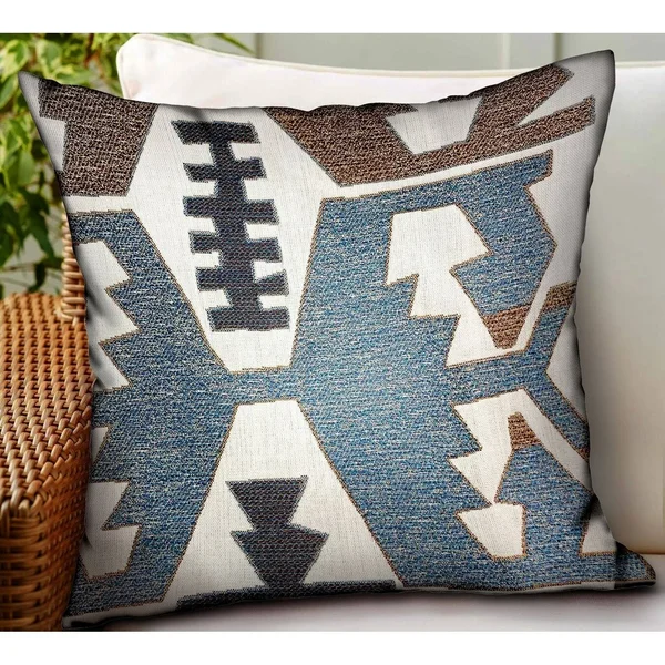 Plutus Brands Wild Chumash Blue Brown Geometric Luxury Outdoor/Indoor Throw Pillow 18x22x18x22