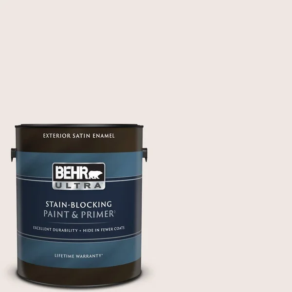 BEHR Ultra 1 gal. #PR-W12 Timid White Satin Enamel Exterior Paint & Primer