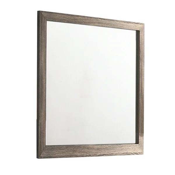 Rectangular Wood Encased Dresser Top Mirror, Oak Brown and Silver