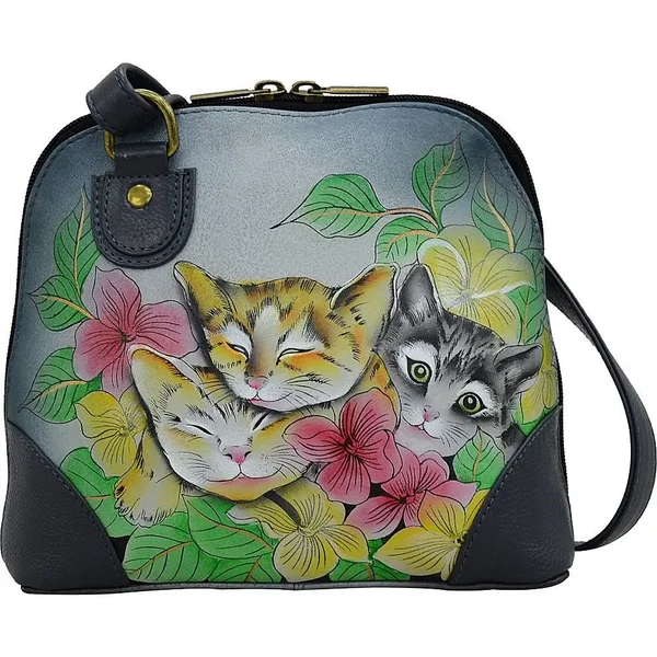 Anna by Anuschka Women's Hand Painted Small Multi Compartment Organizer8109 - Three Kittens