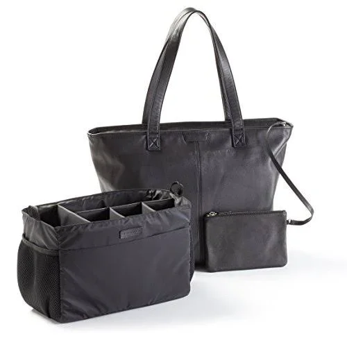 Zippered Downtown Diaper Bag - Full Grain Leather - Black Onyx (Black)
