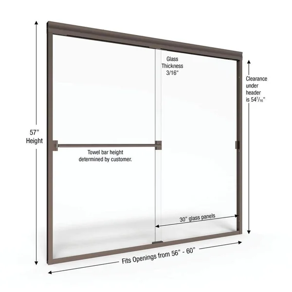 Basco A0043-60OB Classic 57x22 High x 60x22 Wide Bypass Framed Tub Door with Obscure Oil Rubbed Bronze