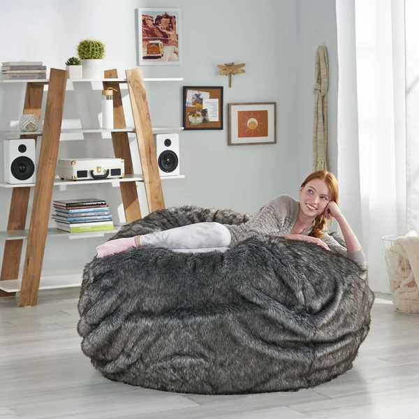 Christopher Knight Home Schley 5 Foot Bean Bag - Short Faux Fur - Gray Pebble Pattern
