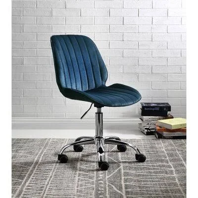 Muata Office Chair - Twilight Blue Velvet & Chrome Everly Quinn