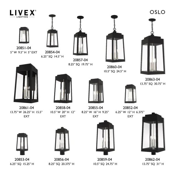 Livex Lighting 20858-04 Oslo - 3 Light Outdoor Wall Lantern Black