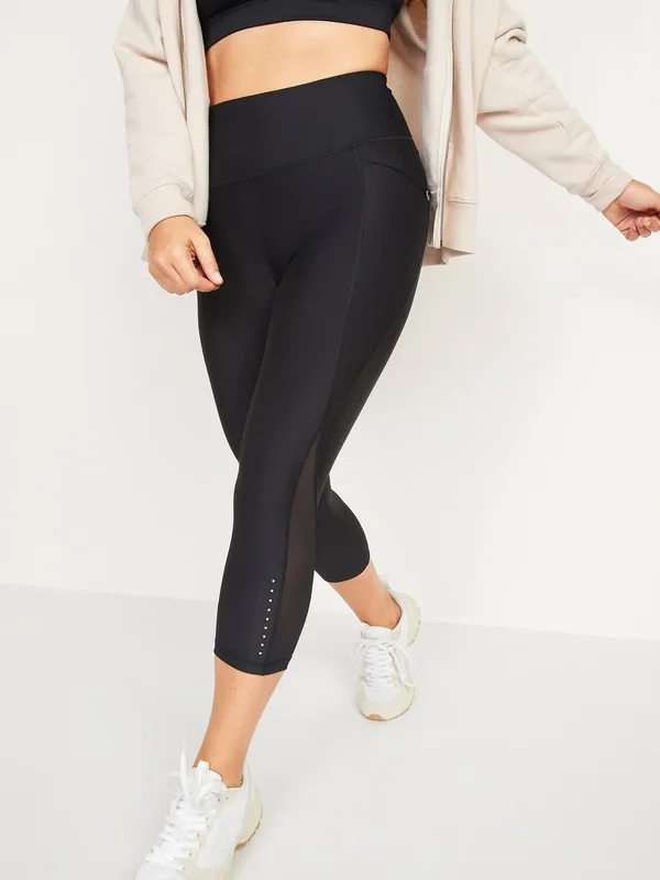 Old Navy Women's High-Waisted Powersoft Run Crop Leggings - Black Jack - Tall Size XXL