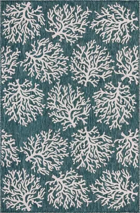Liora Manne Carmel Coral Indoor/Outdoor Rug Teal 4&10x22X7&6x22