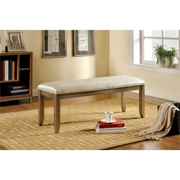 Furniture of America Ketner Modern Metallic Fabric Bench in Silver
