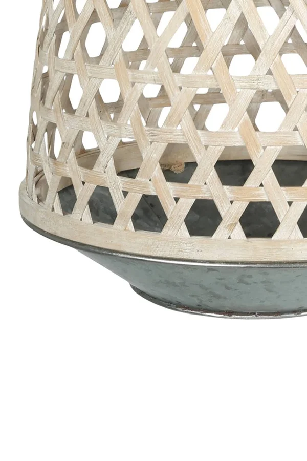 Bamboo Lantern with Hexagonal Lattice Body, Large, Brown and Gray