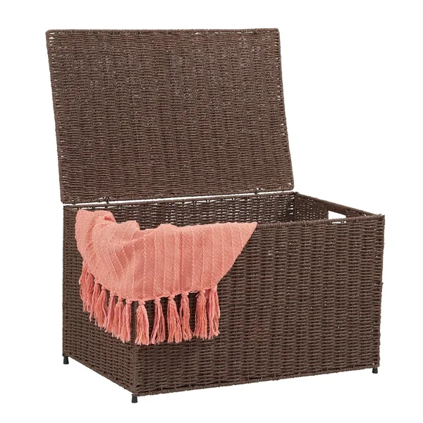 Household Essentials Coffee Large Wicker Storage Chest, Brown