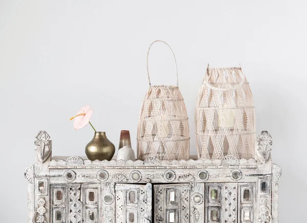 3R Studios Woven Bamboo Lantern with Glass Insert and Handle - Set of 2