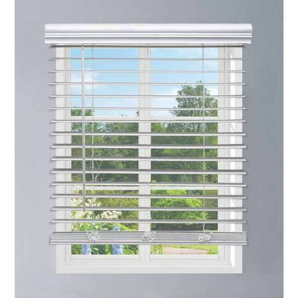 Linen Avenue Custom Cordless Faux Wood Blind White, 60 W x 60 H Outside Mount