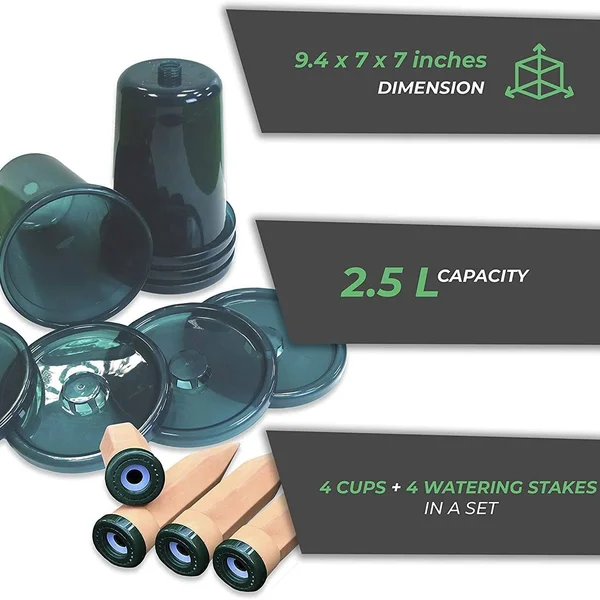 Bio Green HCPS4 Garden Plant Self Watering System Kit - Set of 4 Cups and Stakes