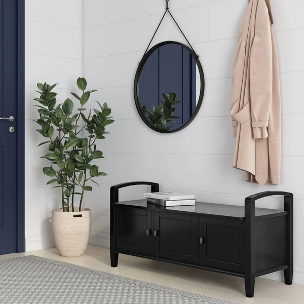 Wyndenhall Norfolk Solid Wood 44 inch Wide Rustic Entryway Storage Bench - 44 Inches Wide - 44 Inches Wide - Black