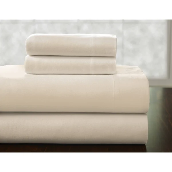 Pointehaven Solid or Print Cotton Heavyweight Flannel Sheet Set - Size: Full, Beige