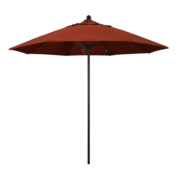 California Umbrella 9 ft. Stone Black Aluminum Market Patio Umbrella with Manual Lift and Fiberglass Ribs in Terracotta Sunbrell