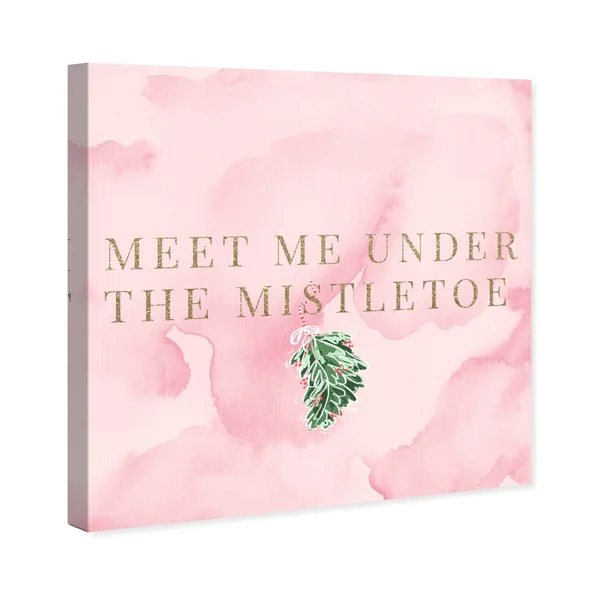 Oliver Gal 'Meet Me Under The Mistletoe' Typography and Quotes Wall Art Canvas Print - Pink - Gold - 40 x 40