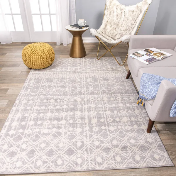 World Rug Gallery Geometric Trellis Bohemian Design Area Rug 7&10x22 x 10& Gray