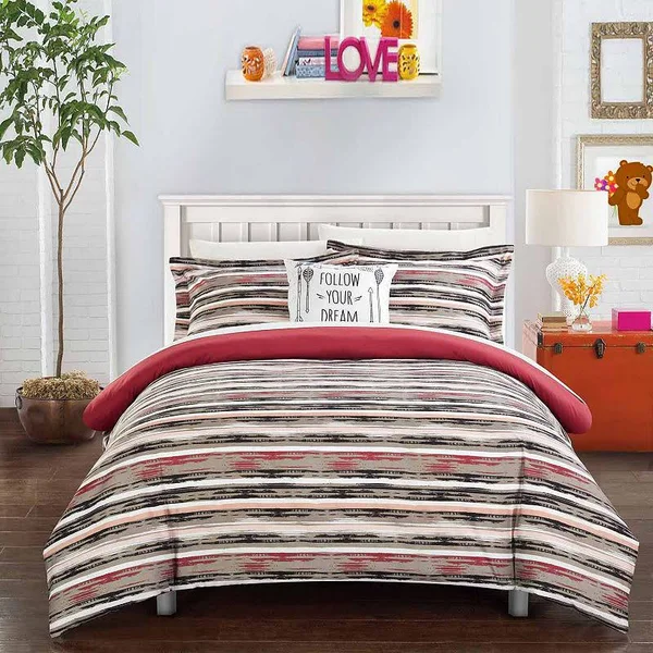 Chic Home Carlton Black, Burgundy & White Queen 10 Piece Comforter Bed in A Bag Set