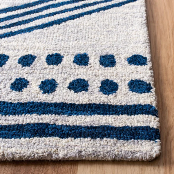 Safavieh Micro-Loop Ivory/Navy 3 ft. x 9 ft. Geometric Runner Rug