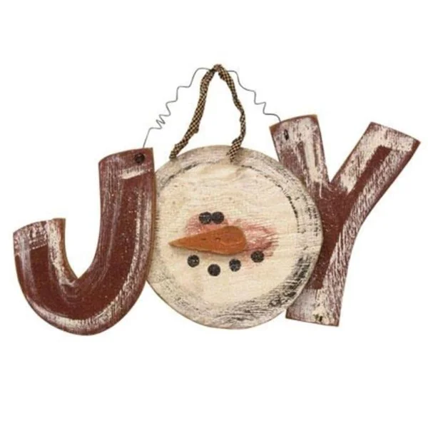 Distressed Hanging Snowman Joy Sign - Brown