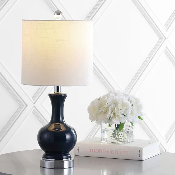 Jonathan Y Cox 22 in. Metal/Glass LED Table Lamp, Navy (Set of 2)