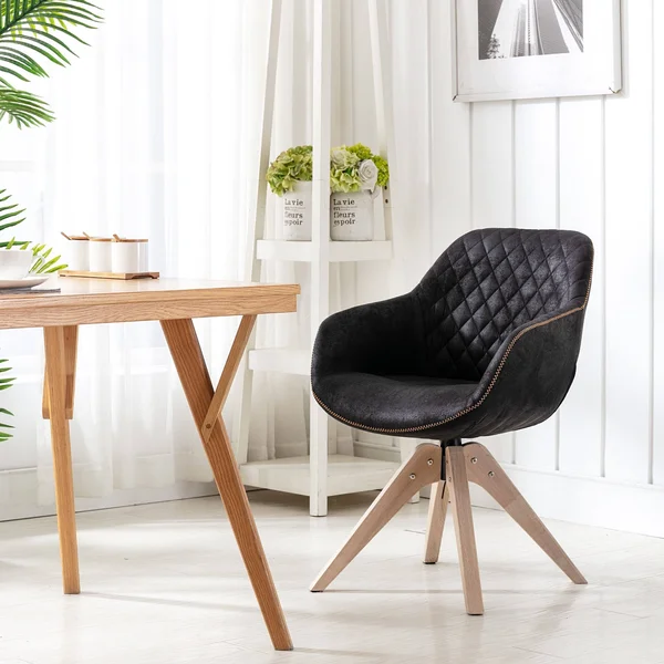 KINWELL, Modern Swivel Accent Armchair Black