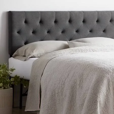 Rest Haven Upholstered Diamond Tufted Mid Rise Headboard - King/Cal King, Charcoal, Size: King/ California King, Gray