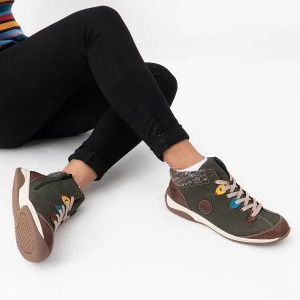 Rieker L5222-24 Ladies Casual Ankle Boots Green/Multi: EU 36