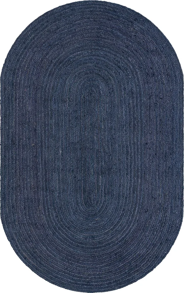 Unique Loom Braided Jute Hand-Woven Area Rug 3& 3 x 5& Oval Navy Blue