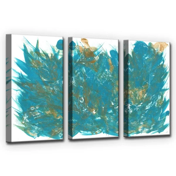 Ready2HangArt 'Feathers' Acrylic Painting Print Multi-Piece Image on Wrapped Canvas, Size: 40 inch H x 60 inch W x 2 inch D, Gre