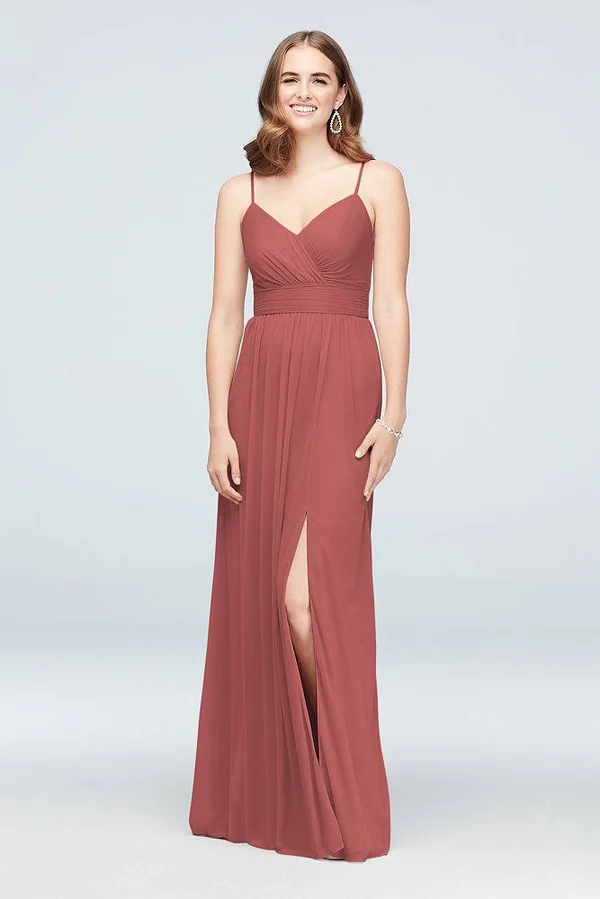 Spaghetti Strap Ruched Waist Mesh Bridesmaid Dress - Iris (Purple), 4