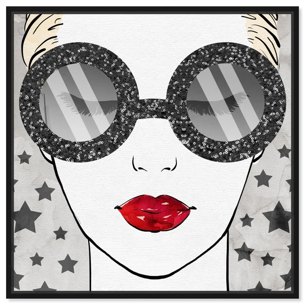 Oliver Gal 'Sequins Shades and Stars' Fashion and Glam Wall Art Framed Canvas Print Accessories - White - Red - 30 x 30 - Black