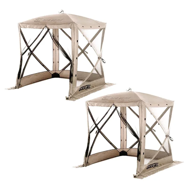 Clam Quick-Set Traveler Portable Outdoor Screened Canopy Shelter Tan 2 Pack