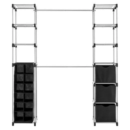 Whitmor Deluxe Double Rod Organize, Silver/Black, 19.50in x 52.75in x 34.50in