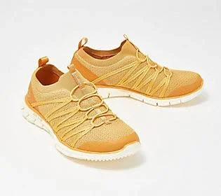 Skechers Stretch-knit Bungee Slip-On Sneakers - Glider Tuneful, Size 10 Wide, Mustard