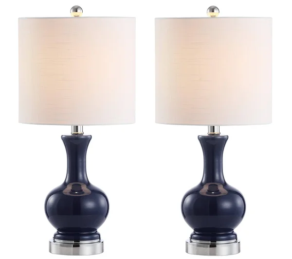 Jonathan Y Cox 22 in. Metal/Glass LED Table Lamp, Navy (Set of 2)