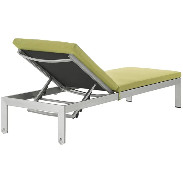 Modway Shore Outdoor Patio Aluminum Chaise with Cushions - Silver Peridot