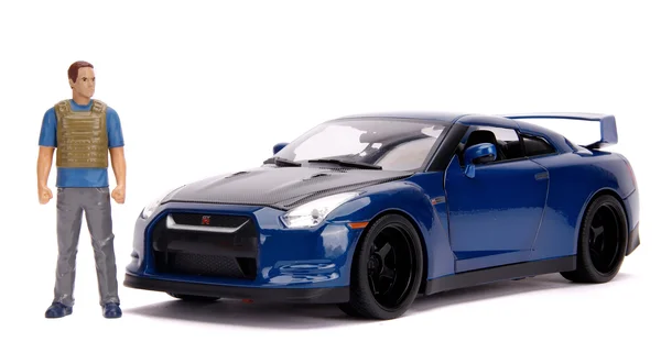2009 Nissan GT-R (R35) Blue Metallic and Carbon with Lights and Brian Figurine