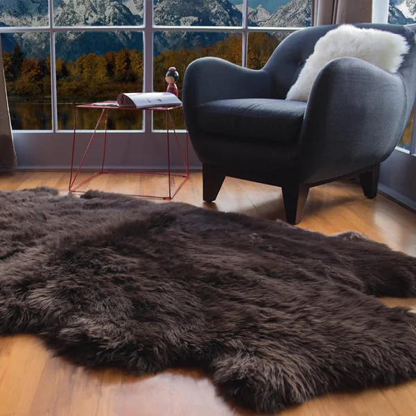 Super Area Rugs, Genuine Australian Sheepskin Brown Fur Rug, Double Pelt 2& x 5& 6 inch