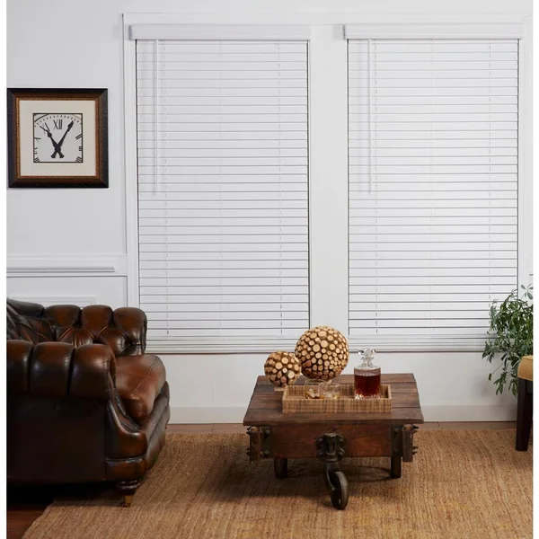 Perfect Lift Window Treatment Cut-to-Width White 2in. Cordless Faux Wood Blind - 45in. W x 48in. L (Actual Size: 45in. W x 48in.