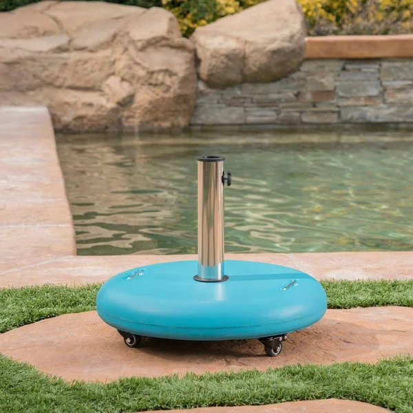 Noble House Guadalupe 88 lbs. Round Patio Umbrella Base in Teal - Blue