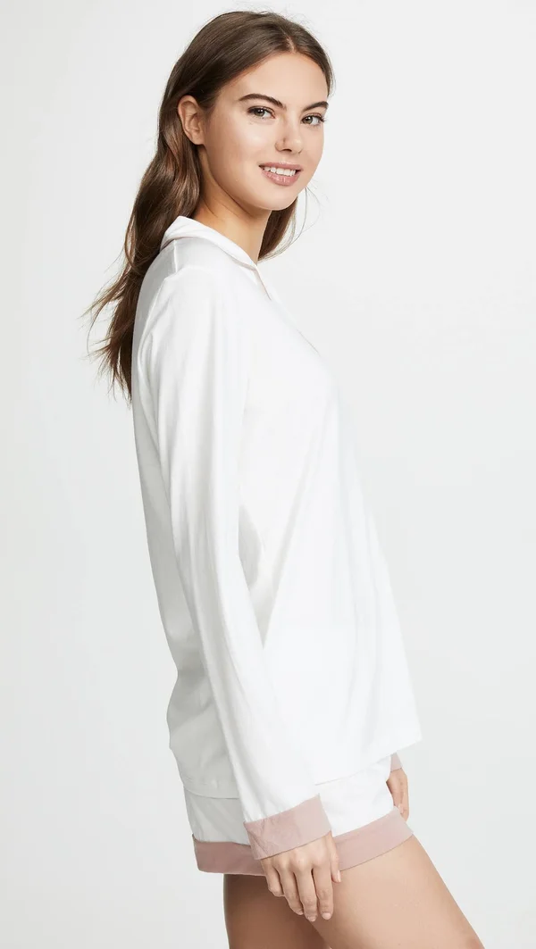 Cosabella Bella Bridal Long Sleeve Top & Boxer Pajama Set - Mandorla/Moon Ivory
