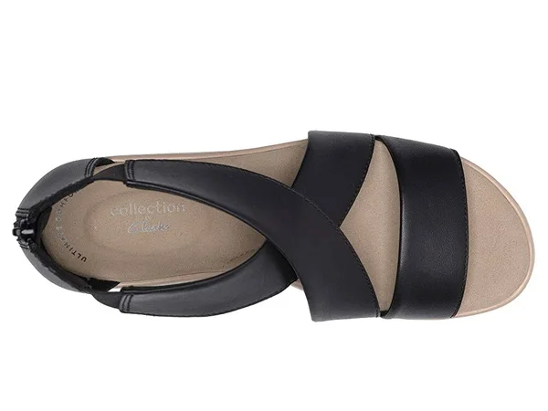 Clarks Women's Jillian Rise Wedge Sandal Black Leather 7.5
