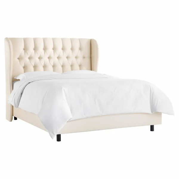 Skyline Furniture Tufted Wingback Shantung Parchment Bed - Queen