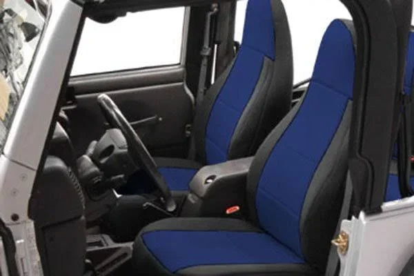 Coverking Jeep Neoprene Seat Covers in Black/Blue, Front with Embroidered Jeep Logo - SPC149L