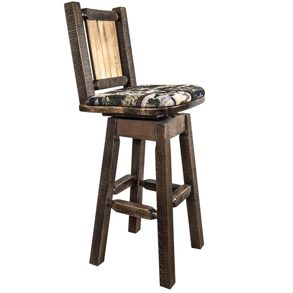 Montana Woodworks MWHCBSWSNRSLWOOD24LZBRONC Homestead Counter Height Barstool with Back & Swivel Woodland Upholstery with La