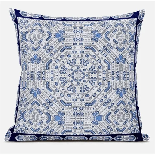 Geostar Wreath Palace Suede Zippered Pillow W Insert in Light Blue Navy 20 x 20